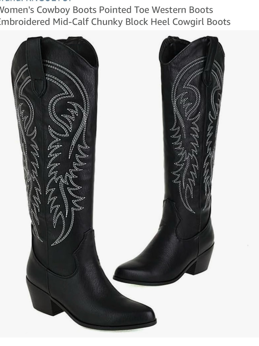 Women's Black Western Pleather Cowboy Boots with Embroidered Detail